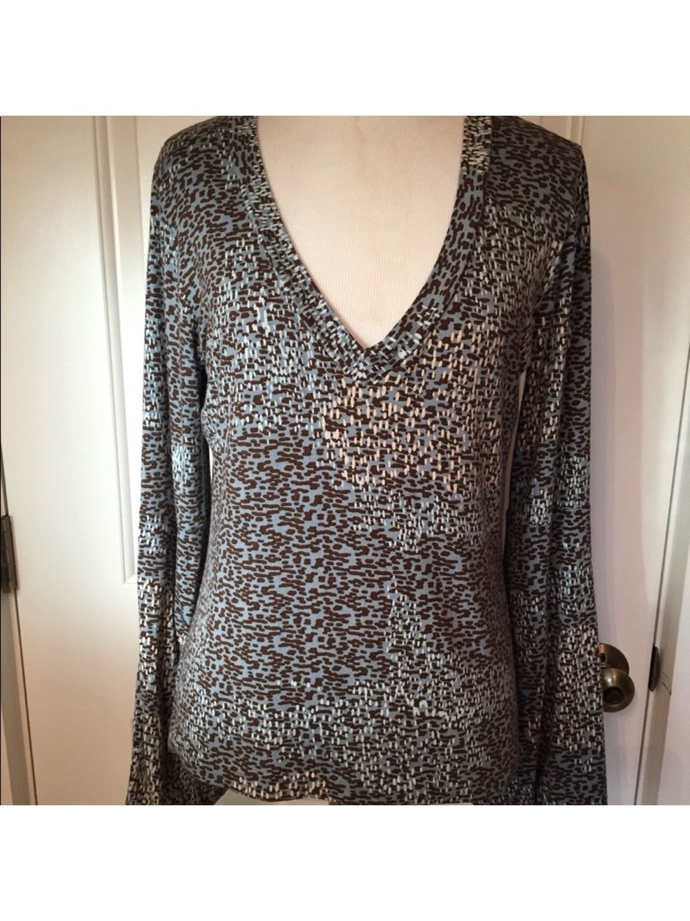 PIAZZA SEMPIONE TOP BLUE TAN KNIT JERSEY PRINT ITALY SIZE 48 10